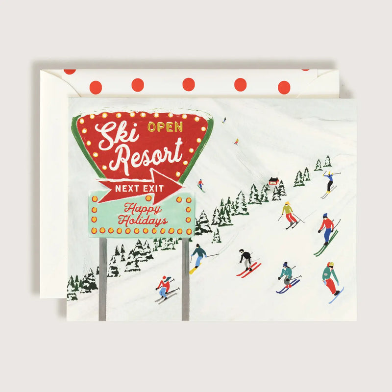 Christmas Holiday Ski Resort Greeting Card