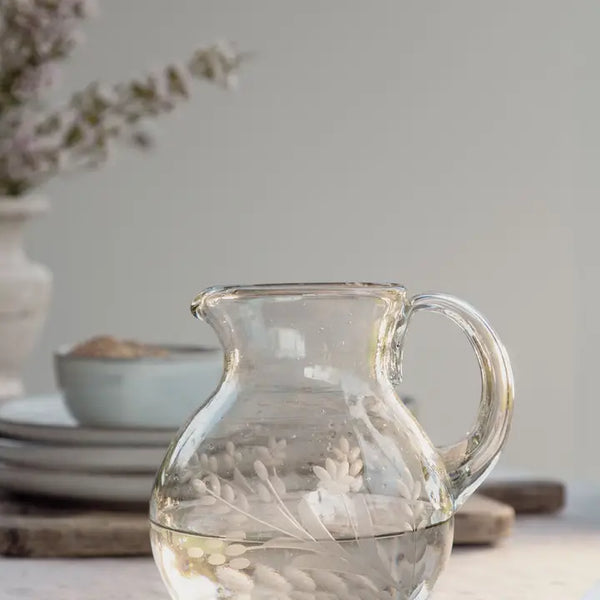 Hand-Etched Blown Pitcher Small