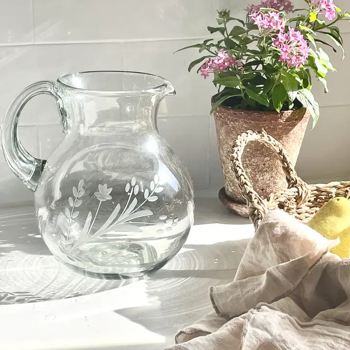Hand-Etched Blown Pitcher Small